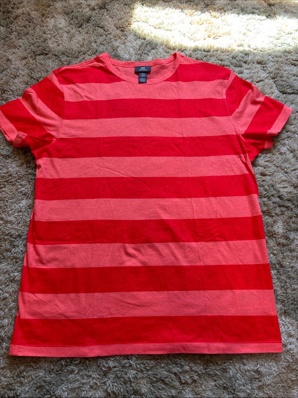 H&M Red and Coral Wide-Stripe Regular Fit Crew Neck Tee